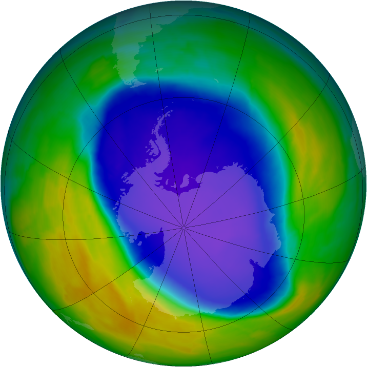 Antarctic ozone map for 20 October 2008